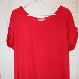 Red Short Sleeve Blouse by Pleione
